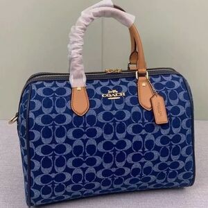 Coach Blue and Tan Satchel with Signature Monogram